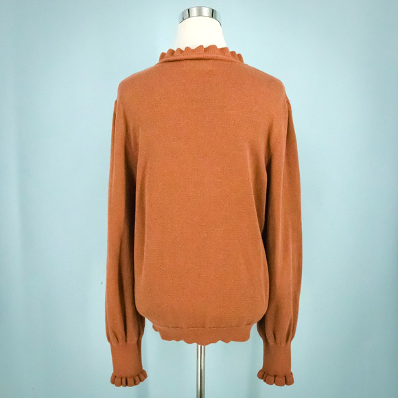 WYSE 5 Size 12 US Selena Rust Orange Shimmer Ruffle Neck Sleeve Button Front Dow - Picture 4 of 7